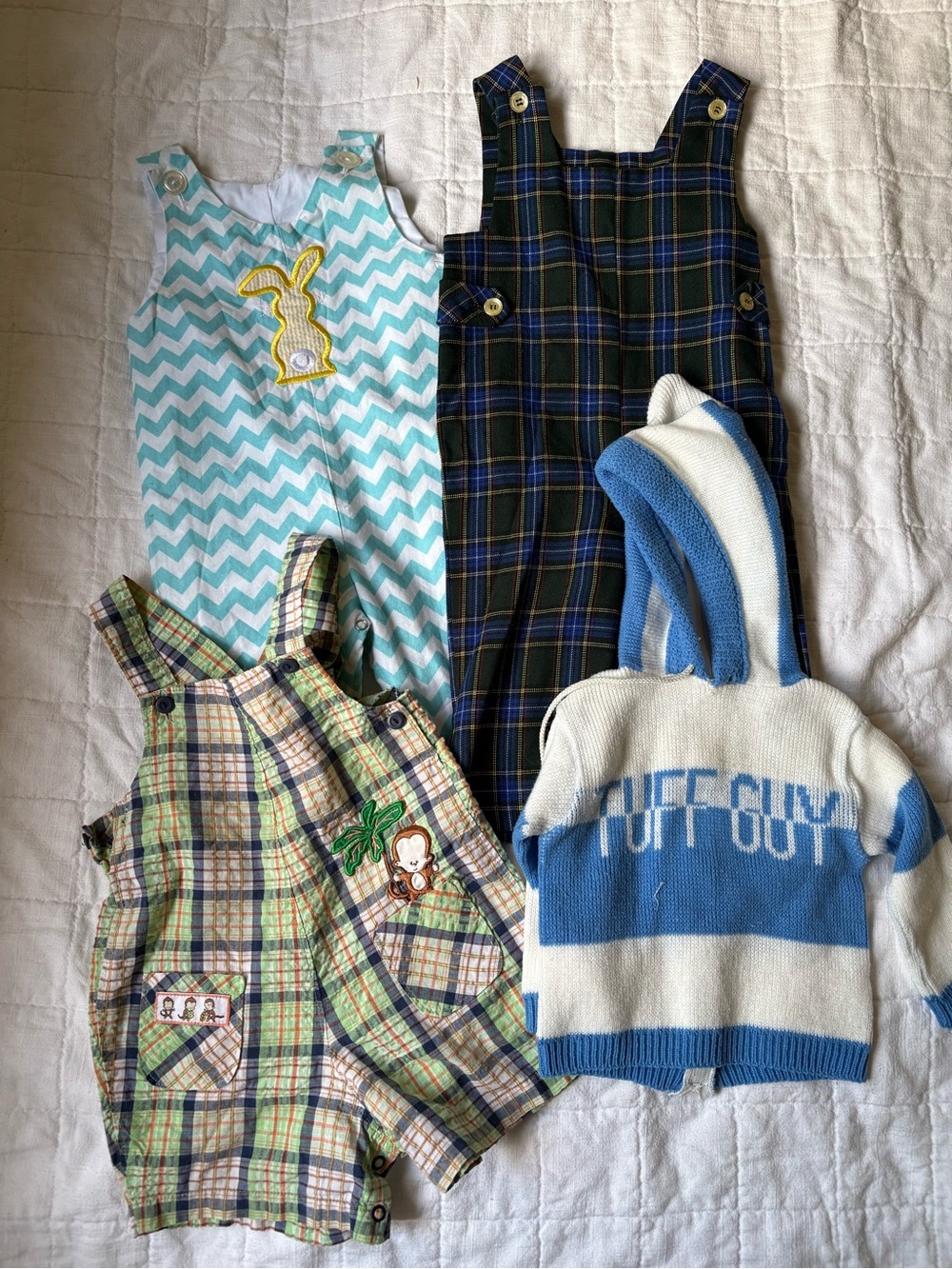 Vintage Baby Boy LOT 12-18 Months Rompers & Hoodie & Overalls